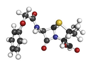 Penicillin V antibiotic, molecular model