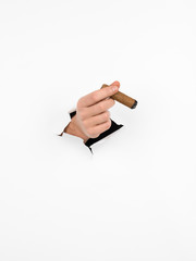 male hand holding cigar