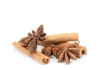 Star Anise and cinnamon isolated on white