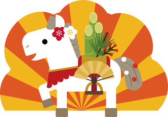 午年の白馬と門松