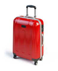 Red suitcase isolated on white