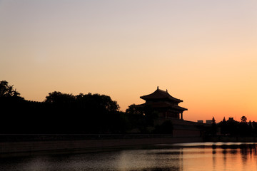 Beautiful Imperial Palace in Beijing turret silhouette