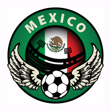 Label with football and name Mexico, vector illustration