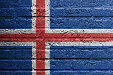 Brick wall with a painting of a flag, Iceland