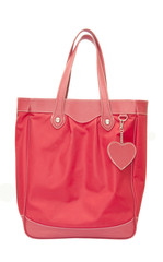 red leather bag have heart isolated on white background