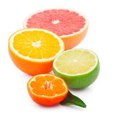Half of fresh citrus fruits, isolated on white background