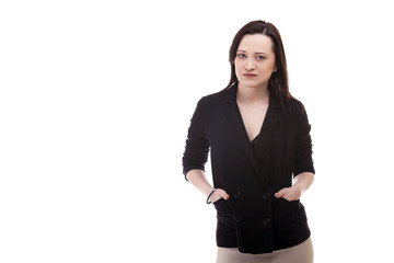 Caucasian Businesswoman in a suit isolated on white background