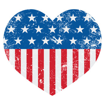 USA America Retro Heart Flag - Vector