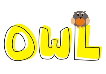 Fototapeta premium vector preschool illustration owl sitting on hand drawn word