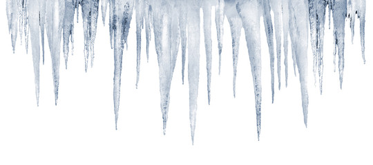 number of natural icicles on a white background  - obrazy, fototapety, plakaty