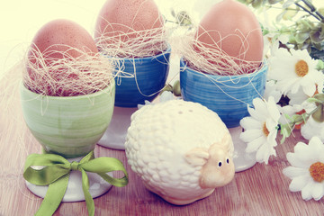 Easter eggs and lamb - obrazy, fototapety, plakaty