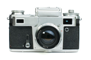 Old vintage camera white isolated