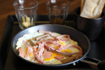 fried egg stuff with hot pan