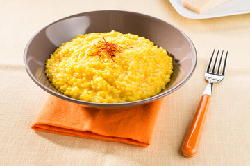 Risotto alla milanese - Saffron rice, closeup