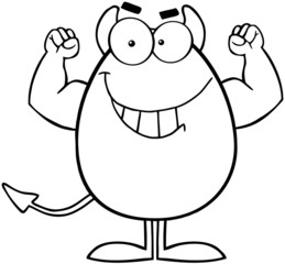 Outlined Strong Devil Easter Egg Cartoon Character