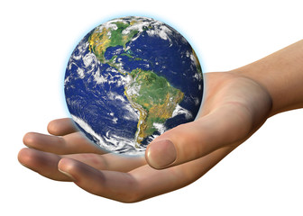 WORLD IN HUMAN HAND - 3D - Elements of this image furnished by N