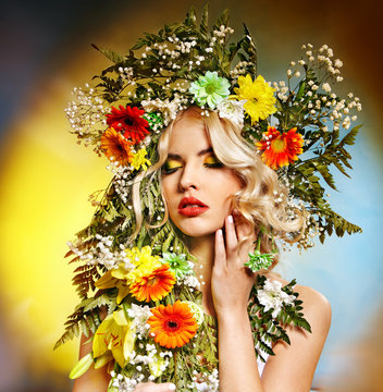 Woman  with flower hairstyle.