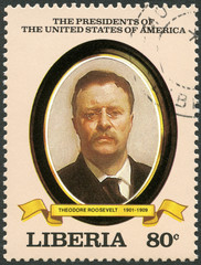 LIBERIA - 1982: shows President Theodore Roosevelt (1901-1909)