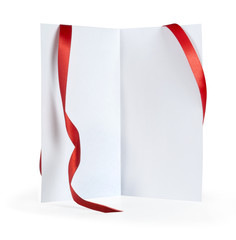 card note with ribbon on white background