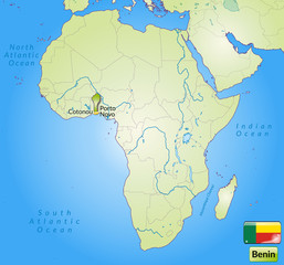 Übersichtskarte von Benin mit Landesflagge