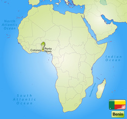 Übersichtskarte von Benin mit Landesflagge