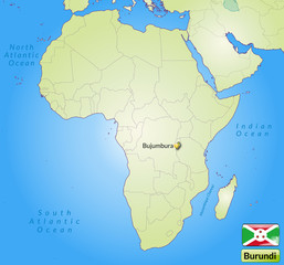Übersichtskarte von Burundi mit Landesflagge