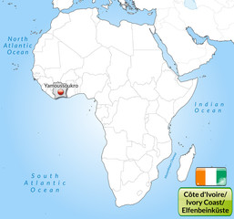 Übersichtskarte der Elfenbeinküste mit Landesflagge