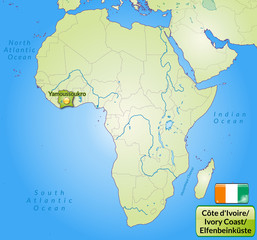 Obraz premium Übersichtskarte der Elfenbeinküste mit Landesflagge