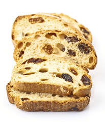 raisin bread toast on white background