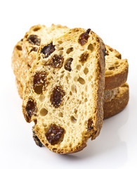 raisin bread toast on white background
