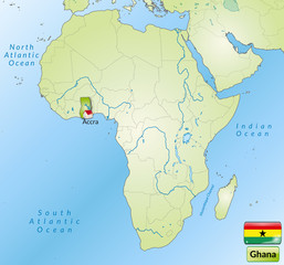 Übersichtskarte von Ghana mit Landesflagge