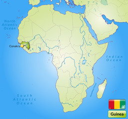 Übersichtskarte von Guinea mit Landesflagge © Artalis-Kartographie