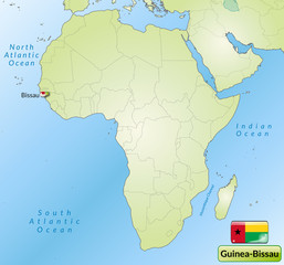 Übersichtskarte von Guinea-Bissau mit Landesflagge