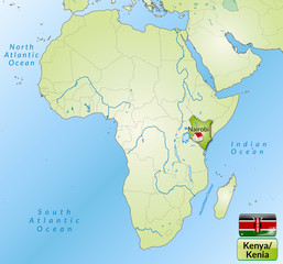 Übersichtskarte von Kenia mit Landesflagge