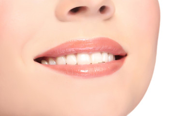 Obraz premium Woman smiling with teeth isolated on white background