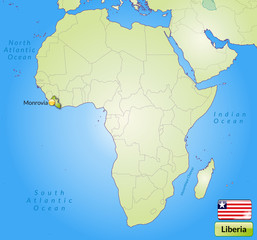Übersichtskarte von Liberia mit Landesflagge