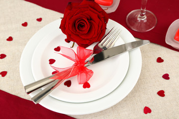 Table setting in honor of Valentine's Day close-up