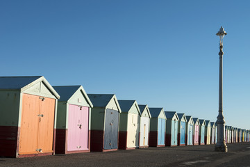 Colorful Beach Huts at Hove, East Sussex, UK.