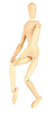 Joint pain at wooden mannequin isolated on white