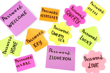 Password's reminders isolated on white