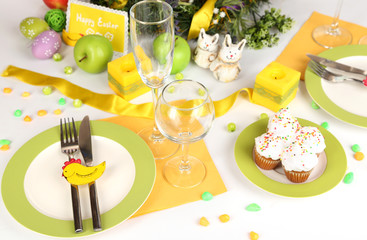 Serving Easter table close-up