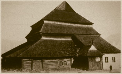 Retro photo of synagogue  in Gwozdiec, Western Ukraine