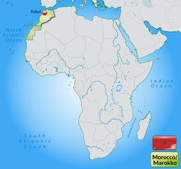 Übersichtskarte von Marokko mit Landesflagge