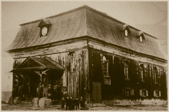 Retro photo of  synagogue  in Kornik, Poland