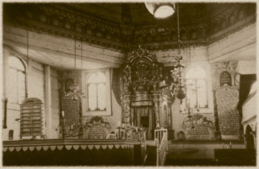 Retro interior of  wooden synagogue  in Grodno, Belarus