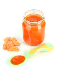 Baby puree with carrot isolated on white