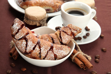 Light tasty breakfast, close up .