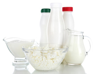 Dairy products isolated on white