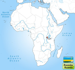 Übersichtskarte von Ruanda mit Landesflagge