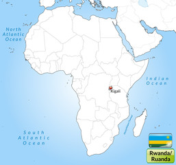 Übersichtskarte von Ruanda mit Landesflagge
